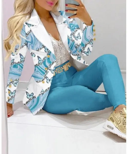 Women's Printed Coat & Trousers Set – 19 Prints, Casual Fashion Suit, S–XXL Vicsxox