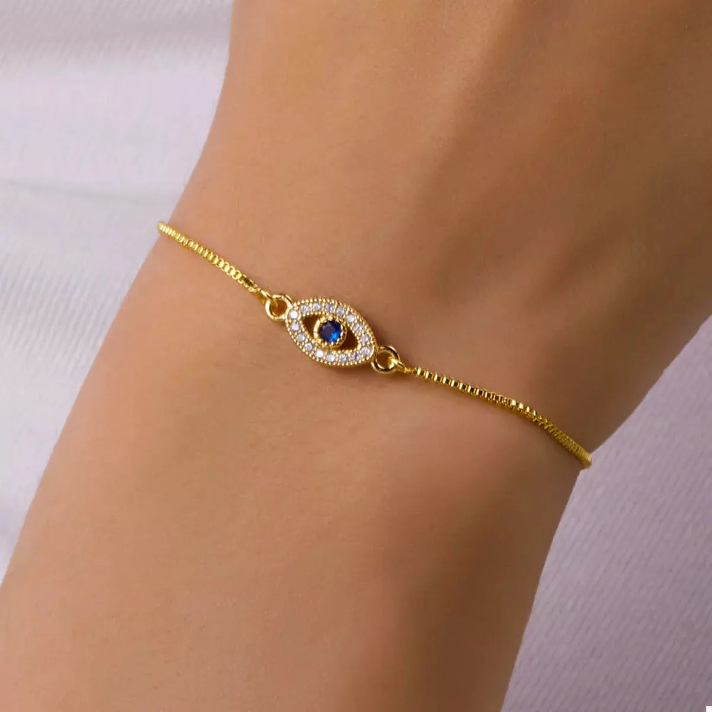 18K gold-plated evil eye adjustable bracelet from Vicsxox