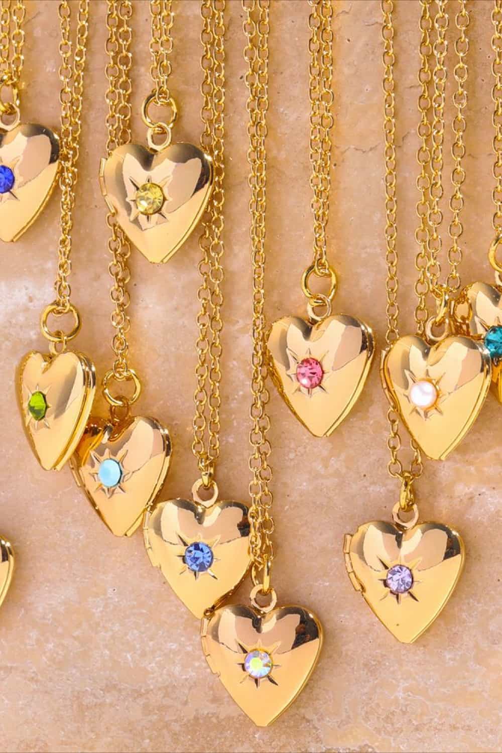 Zircon heart shape 14K gold-plated pendant necklace, front view