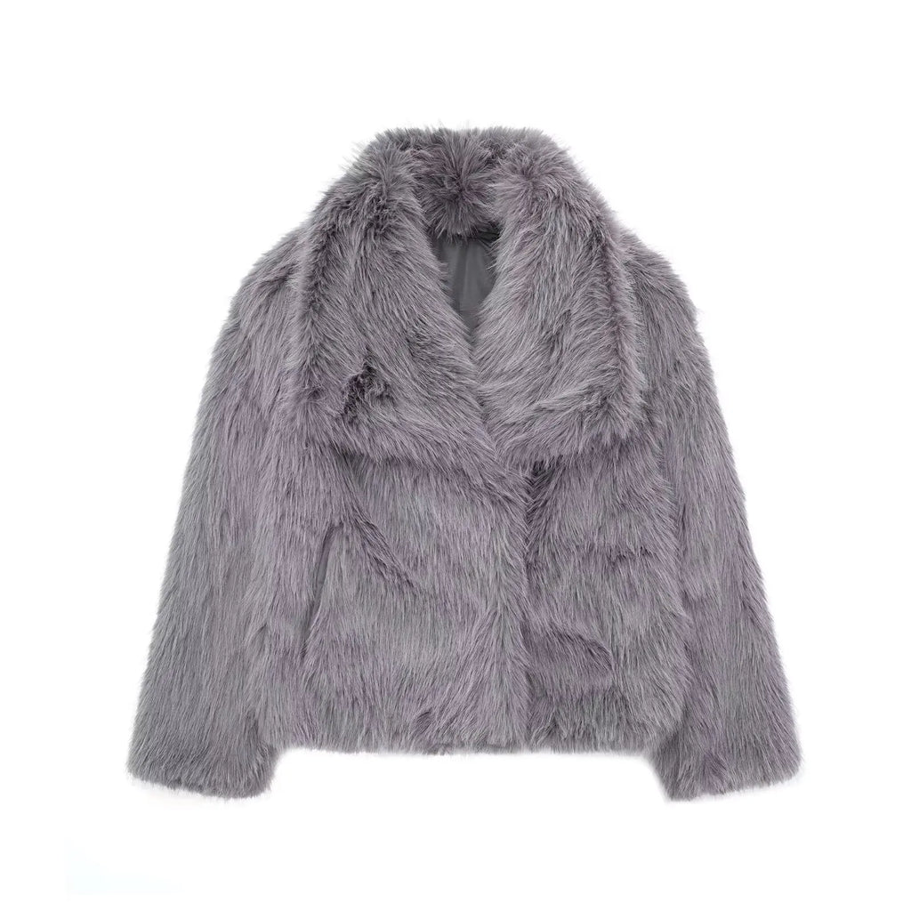Women's Fluffy Faux Fur Coat | Oversized Lapel Jacket Vicsxox