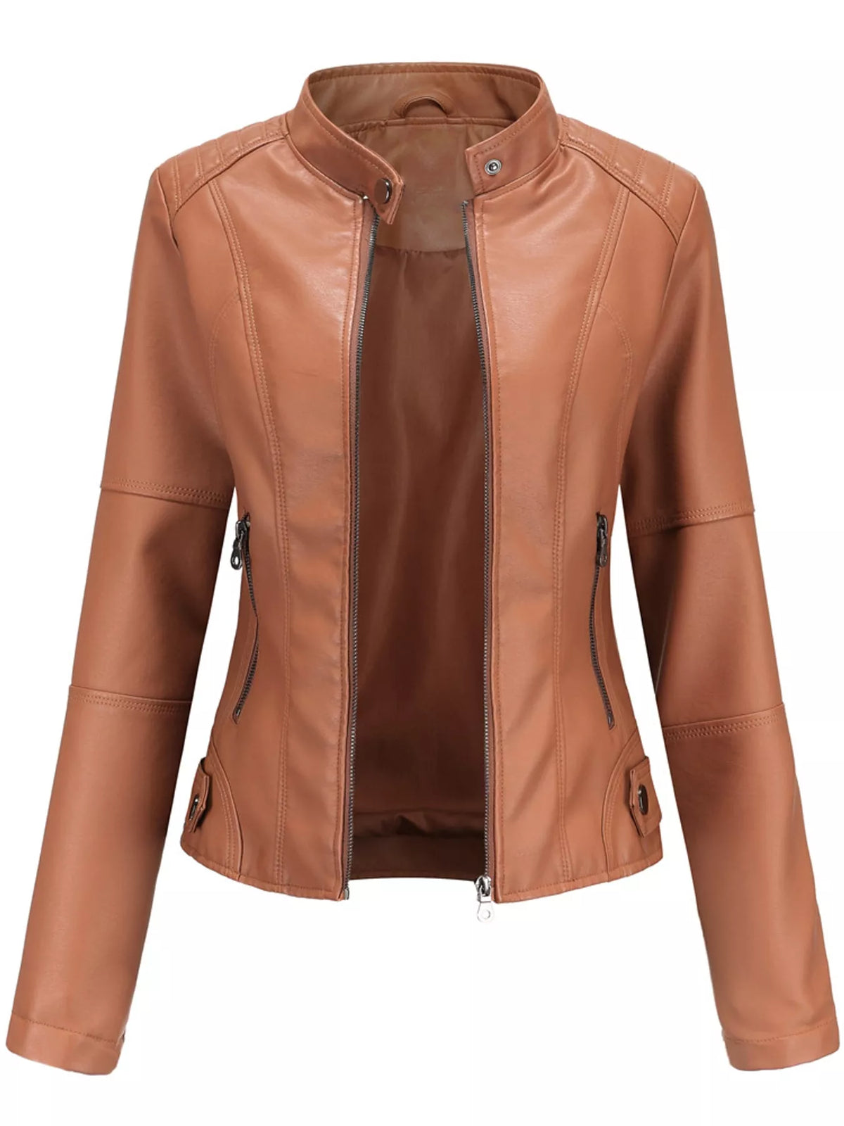 Faux Leather Zip-Up Moto Jacket | XS–4XL