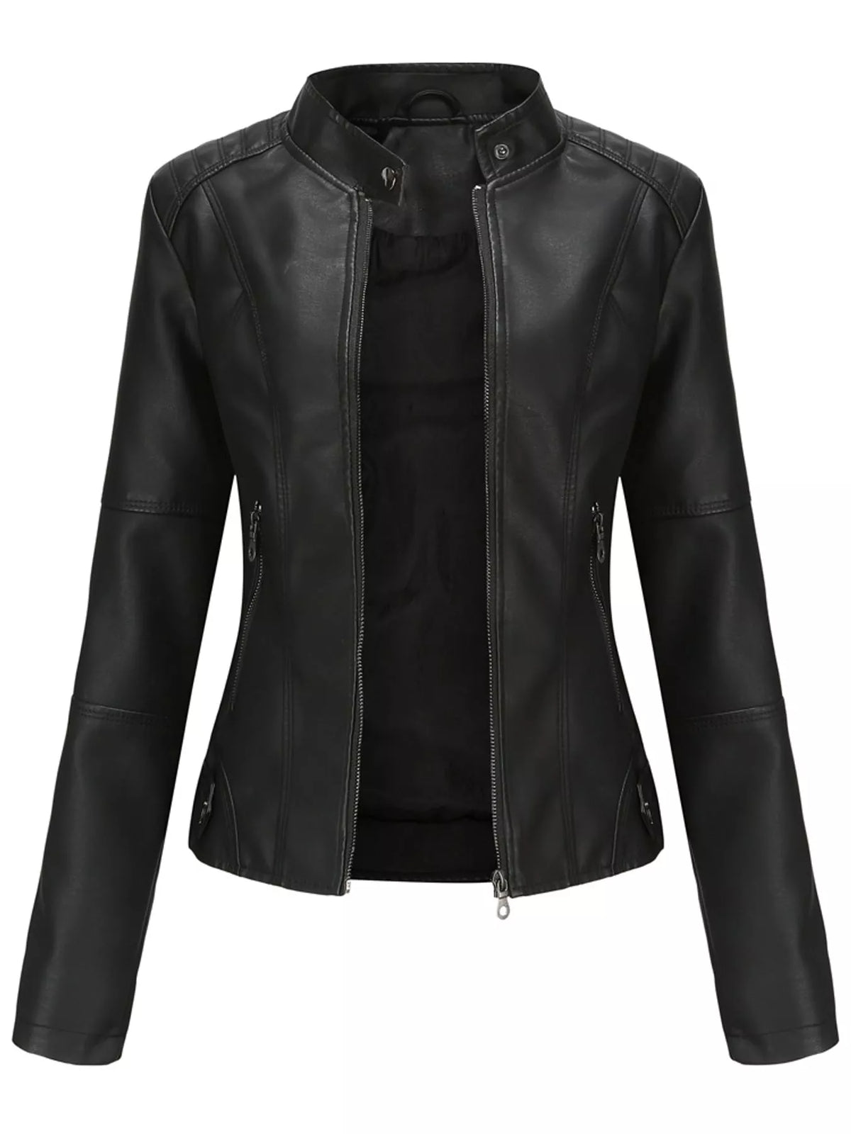 Faux Leather Zip-Up Moto Jacket | XS–4XL