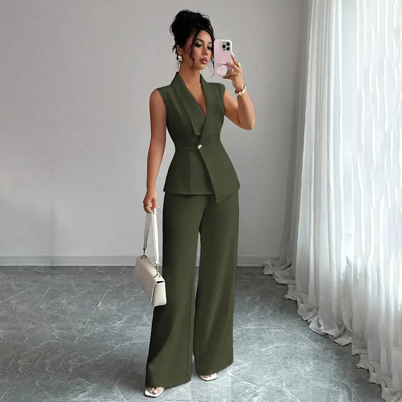Women's Sleeveless Blazer & Straight-Leg Pants Set – 10 Colors, S–2XL Vicsxox
