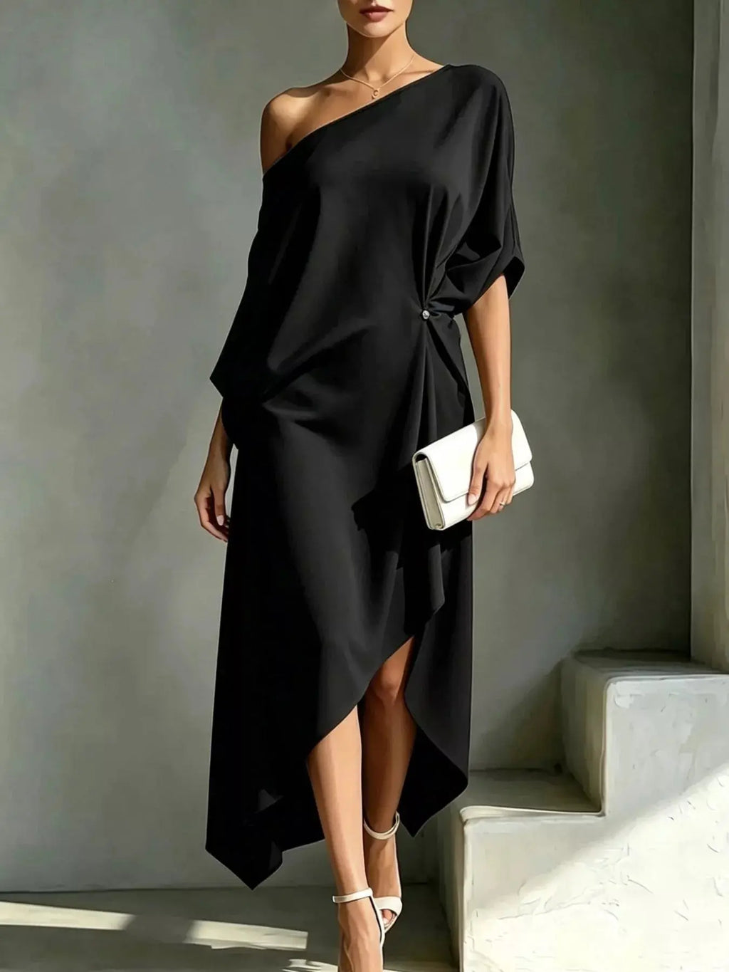 Women's Asymmetrical One-Shoulder Maxi Dress – Plus Size Flowy Formal Gown Vicsxox
