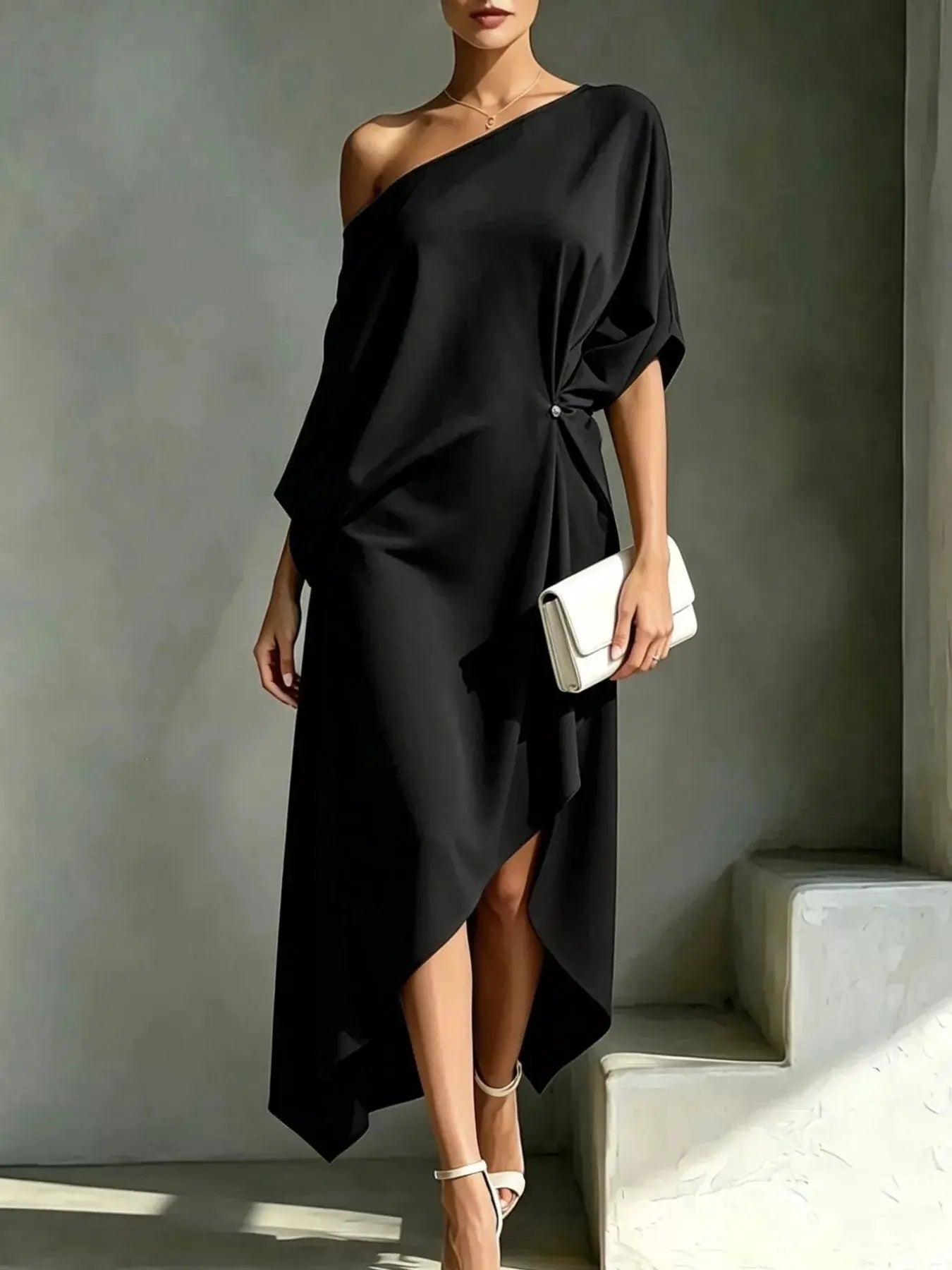 Women's Asymmetrical One-Shoulder Maxi Dress – Plus Size Flowy Formal Gown Vicsxox