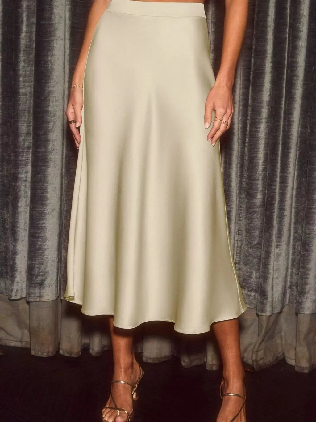 Satin midi skirt detail