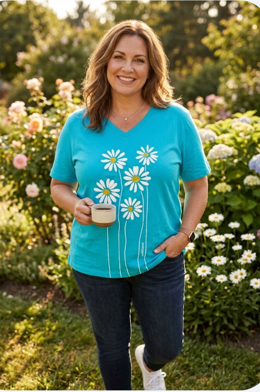 Marushka Women's Relaxed V-Neck Daisy T-Shirt