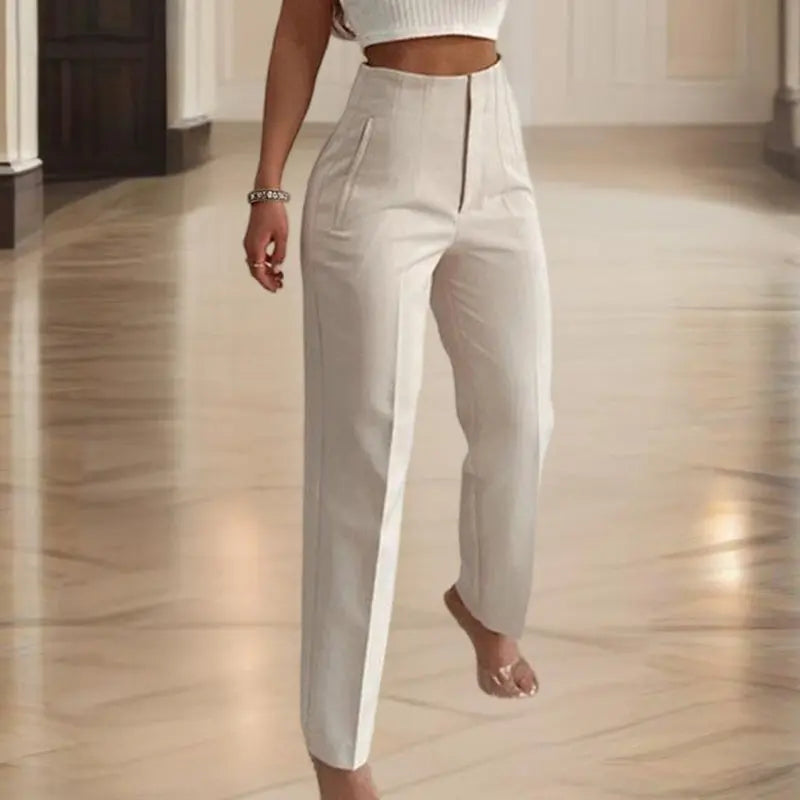 Women's High-Waisted Straight Leg Pants – Stretch, 18 Colors, XS–XL Vicsxox