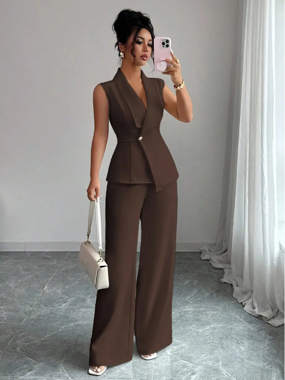 Women's Sleeveless Blazer & Straight-Leg Pants Set – 10 Colors, S–2XL Vicsxox