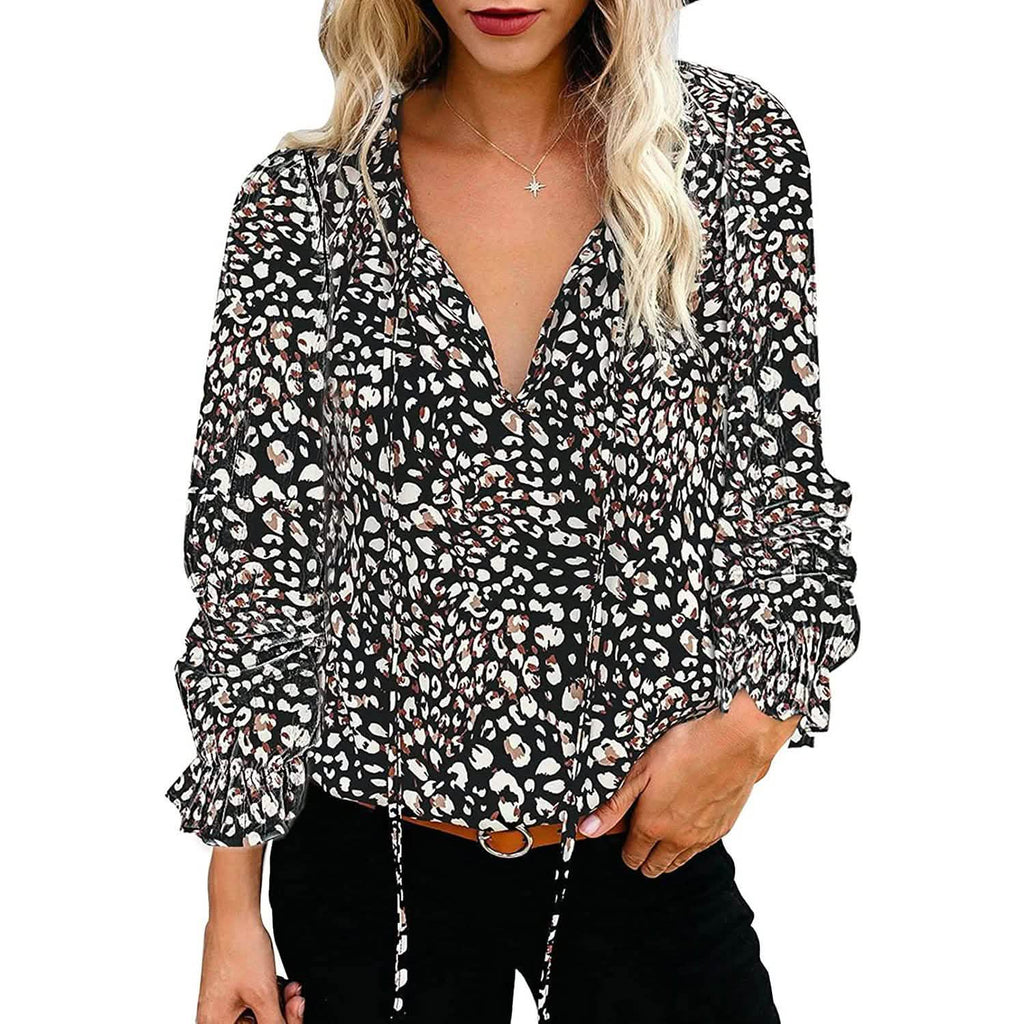 Dokotoo Boho Printed V-Neck Blouse with Long Sleeves