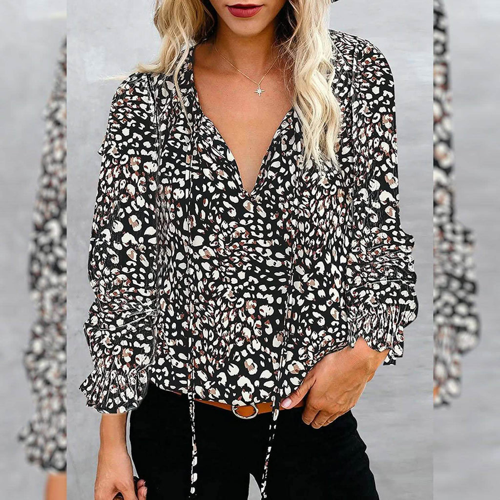 Dokotoo Boho Printed V-Neck Blouse with Long Sleeves