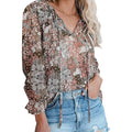 Dokotoo Boho Printed V-Neck Blouse with Long Sleeves