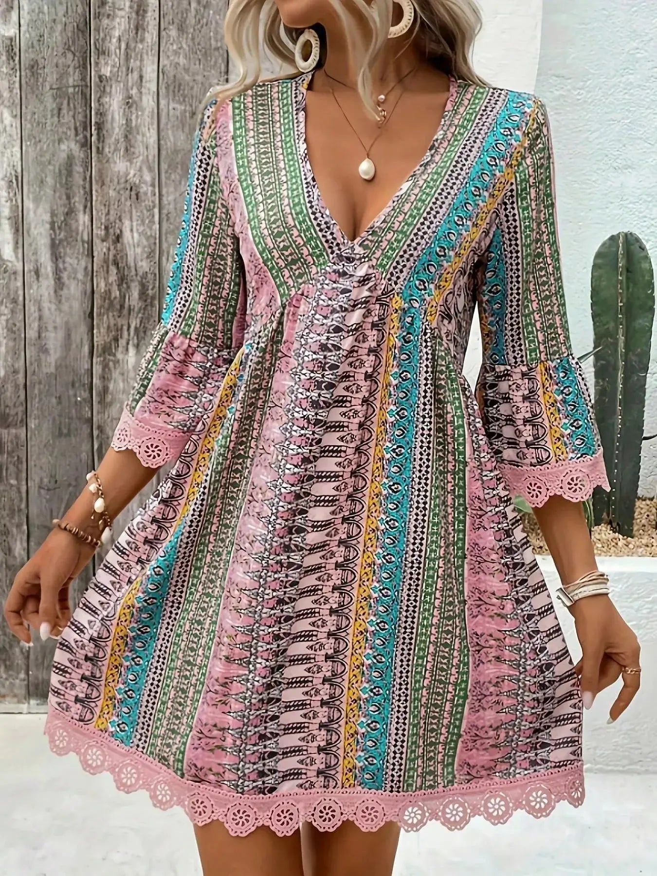 Printed V-Neck A-Line Dress Shopimist