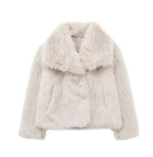 Women's Fluffy Faux Fur Coat | Oversized Lapel Jacket Vicsxox