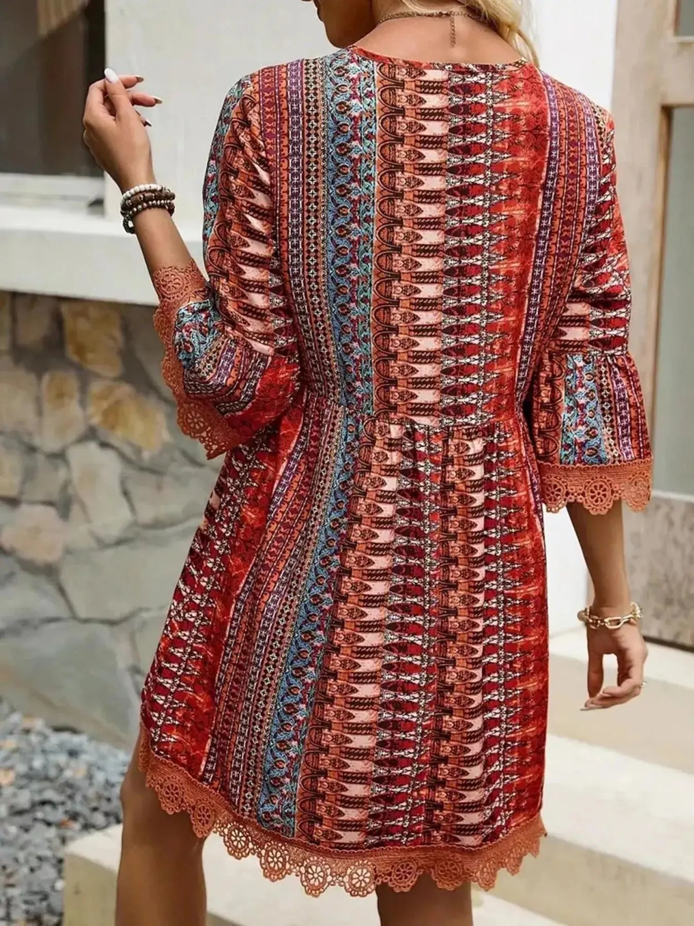 Printed V-Neck A-Line Dress Shopimist