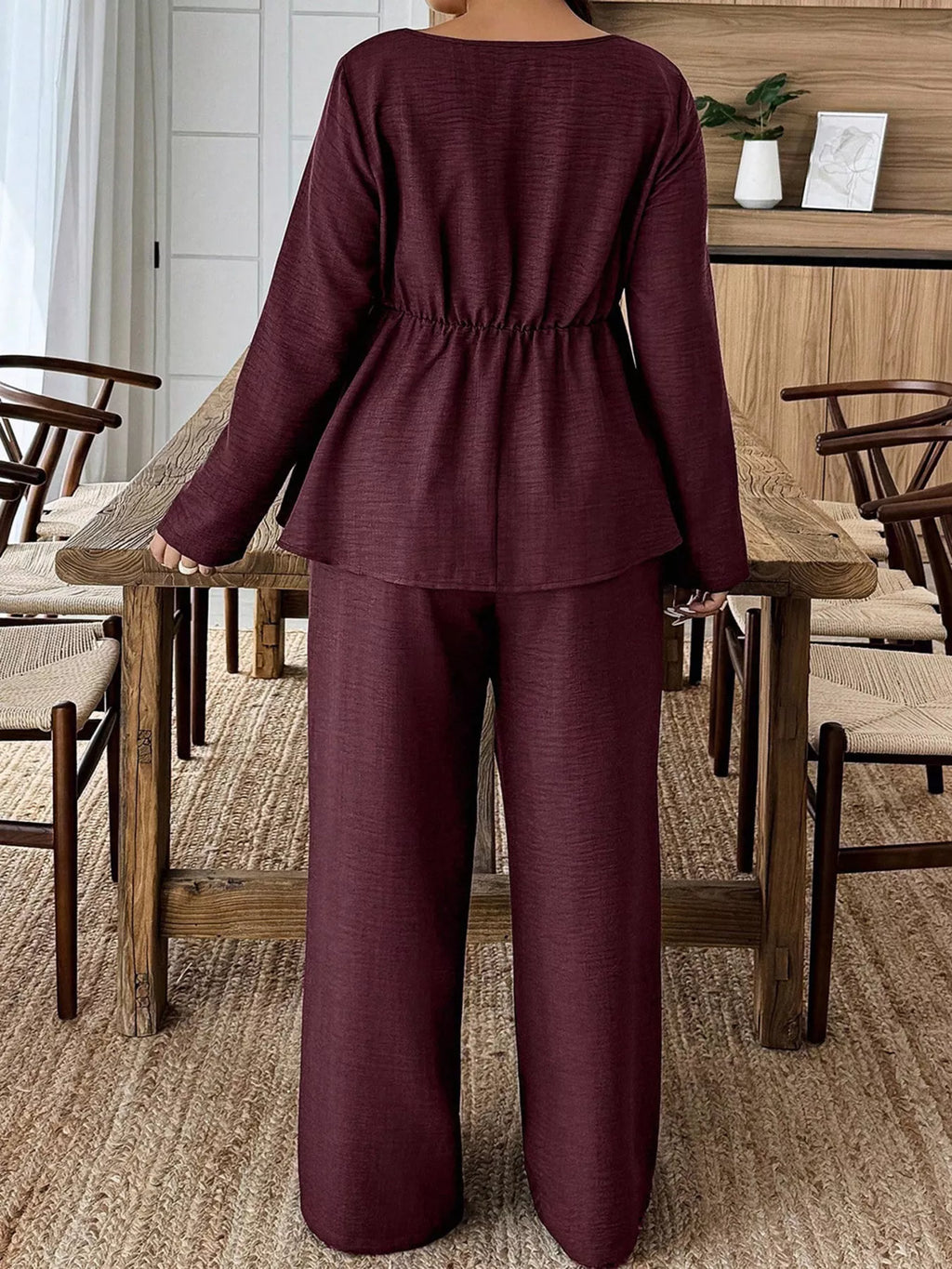 Plus Size Square-Neck Long-Sleeve Top & Pants Set