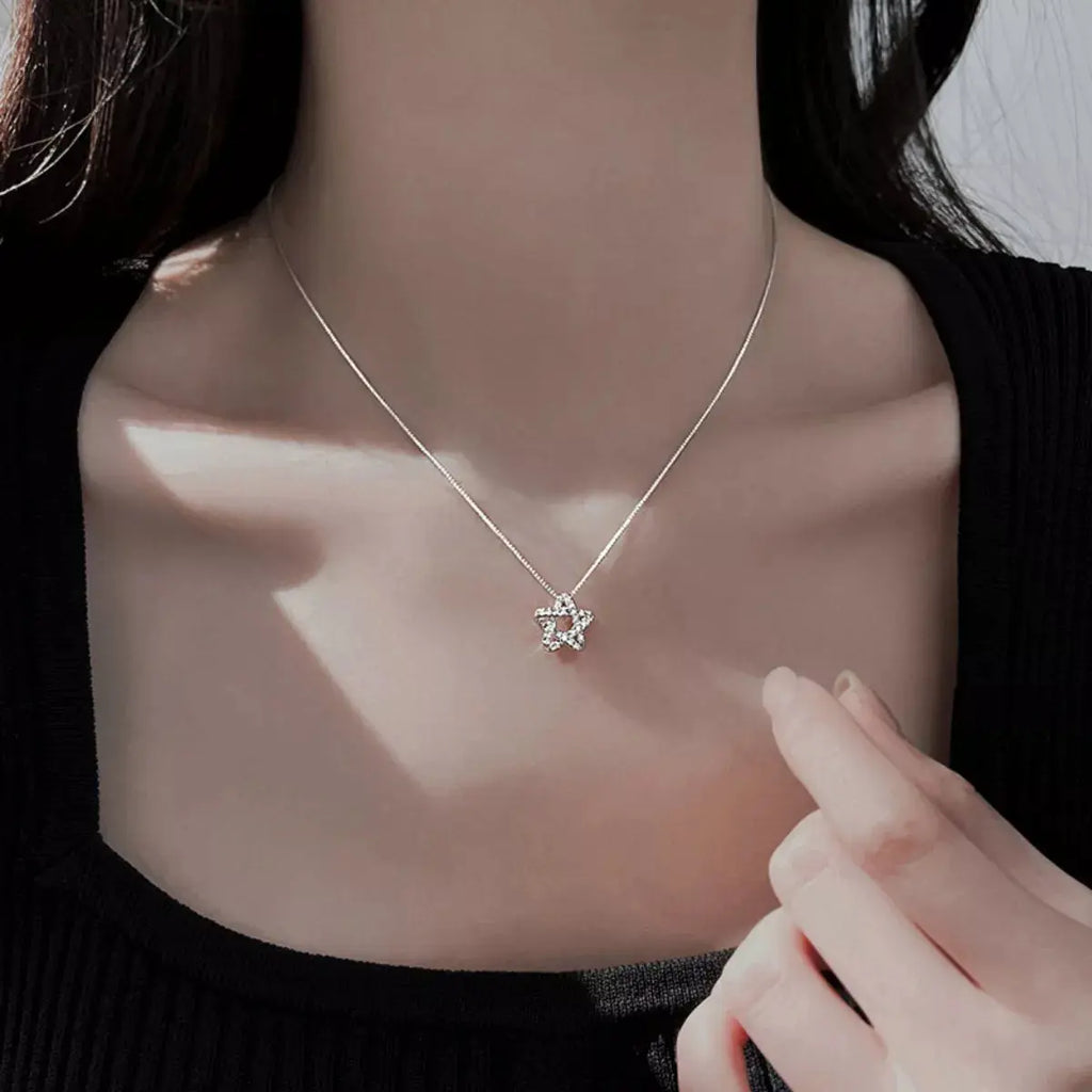 925 sterling silver zircon star necklace from Vicsxox