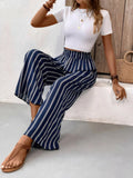 Striped wide leg pants, front view