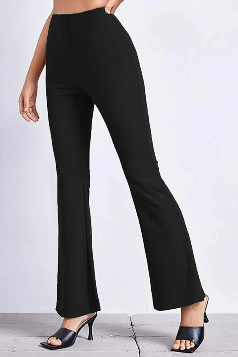 High rise flare pants, front view