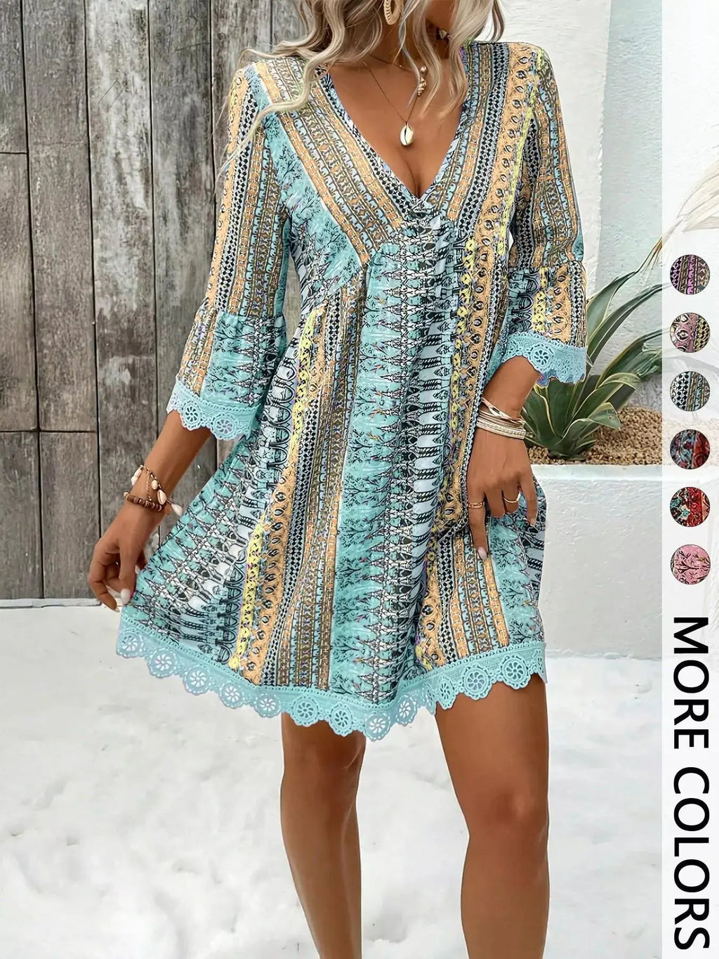 Printed V-Neck A-Line Dress Shopimist