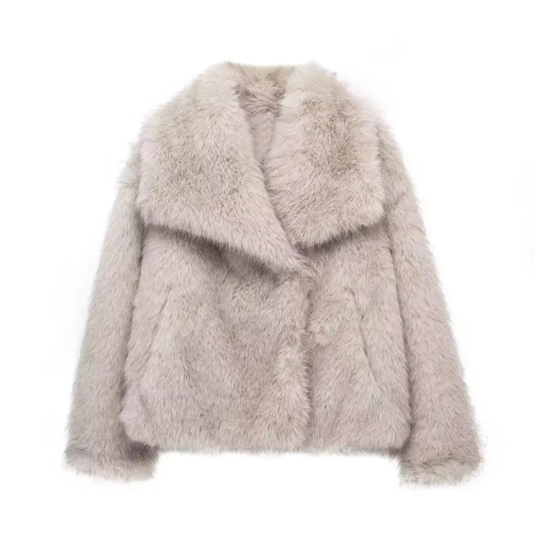 Women's Fluffy Faux Fur Coat | Oversized Lapel Jacket Vicsxox