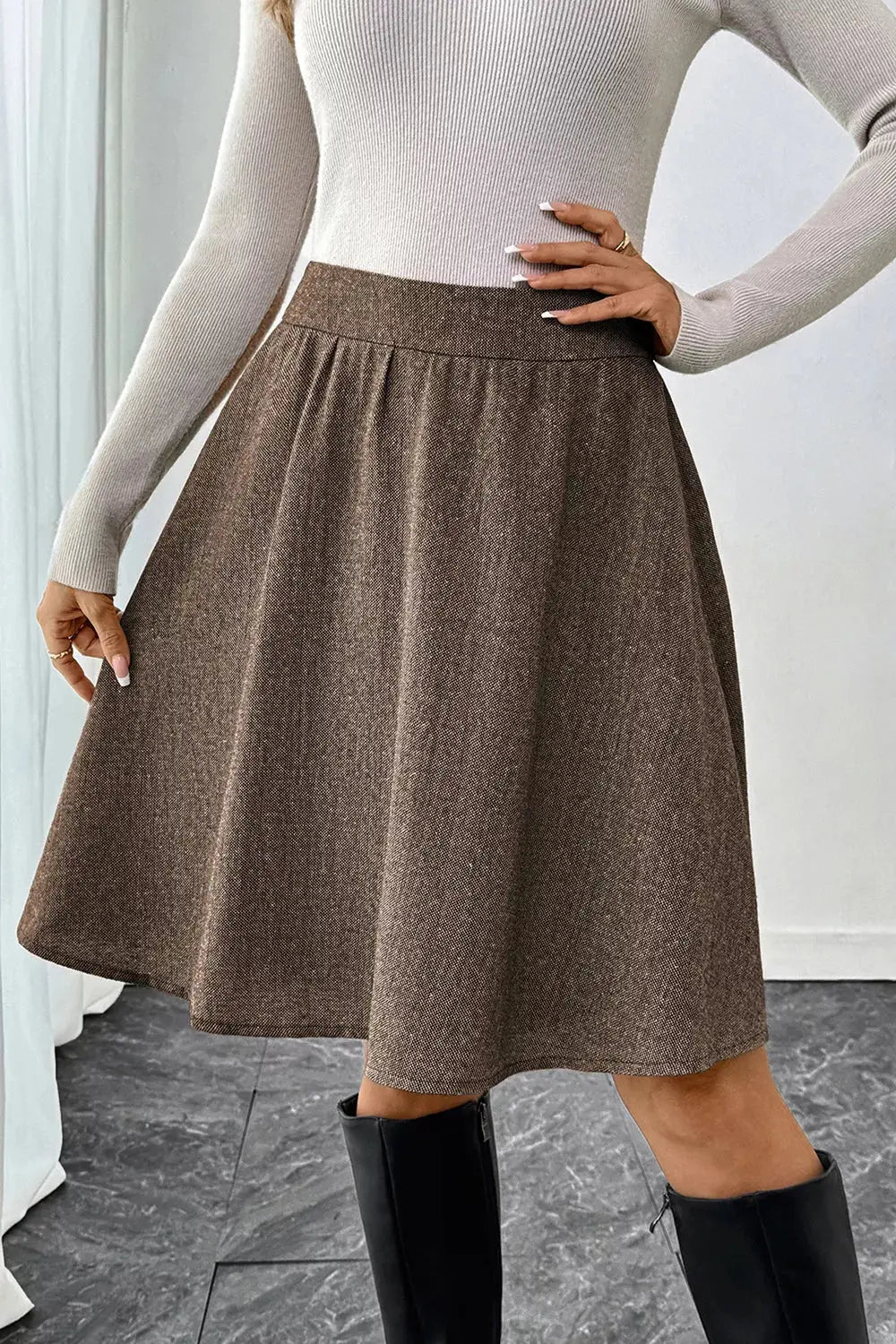 A-line textured skirt, front view