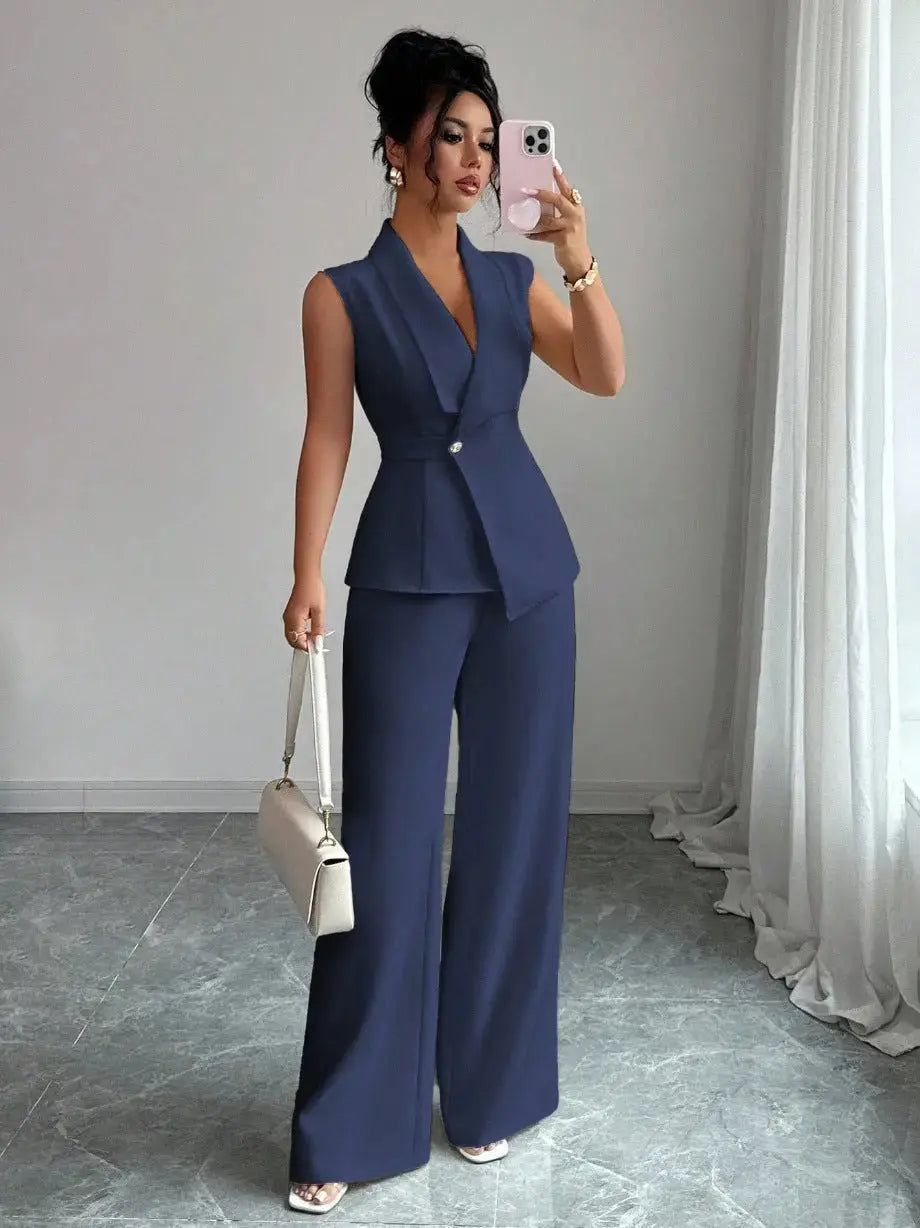 Women's Sleeveless Blazer & Straight-Leg Pants Set – 10 Colors, S–2XL Vicsxox