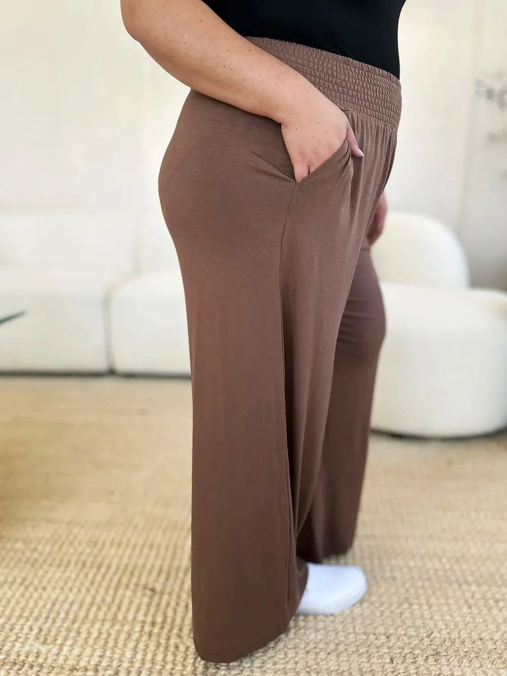 Smocked Wide-Leg Pants | Soft Flowy Trousers S–3XL Vicsxox.com