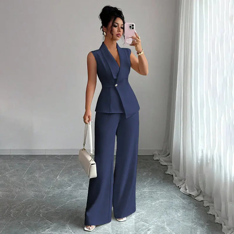 Women's Sleeveless Blazer & Straight-Leg Pants Set – 10 Colors, S–2XL Vicsxox