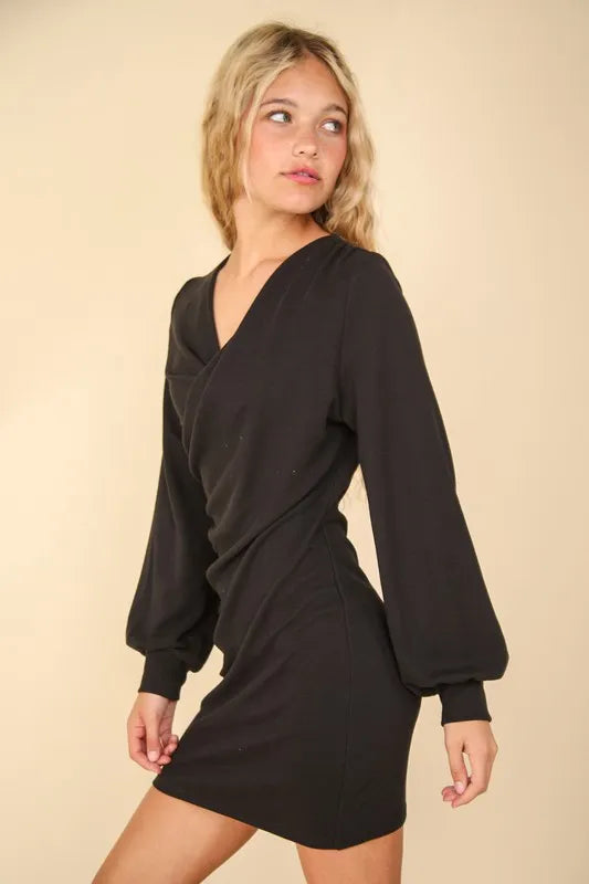 Ruched Asymmetric Bodycon Mini Dress Vicsxox.com