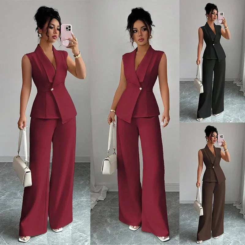 Women's Sleeveless Blazer & Straight-Leg Pants Set – 10 Colors, S–2XL Vicsxox