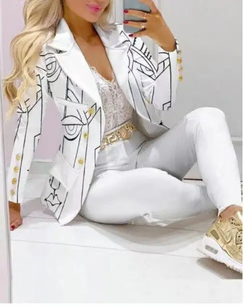 Women's Printed Coat & Trousers Set – 19 Prints, Casual Fashion Suit, S–XXL Vicsxox