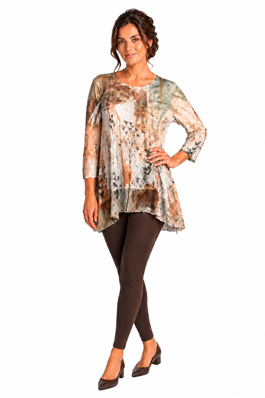 Jess & Jane Chiffon Contrast Botanical Tunic Top
