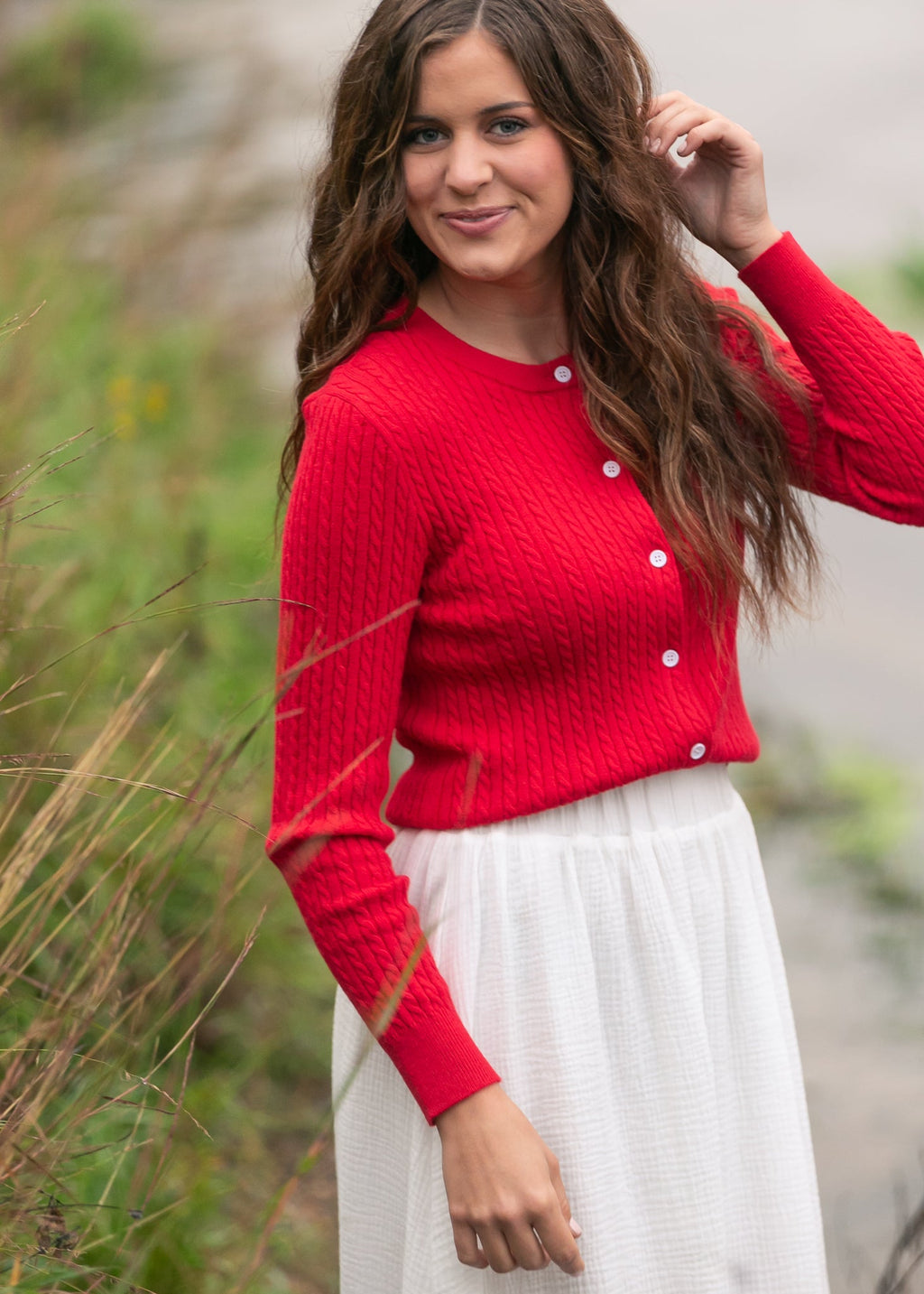 Inherit Co. Mason Red Cable Knit Button-Up Cardigan