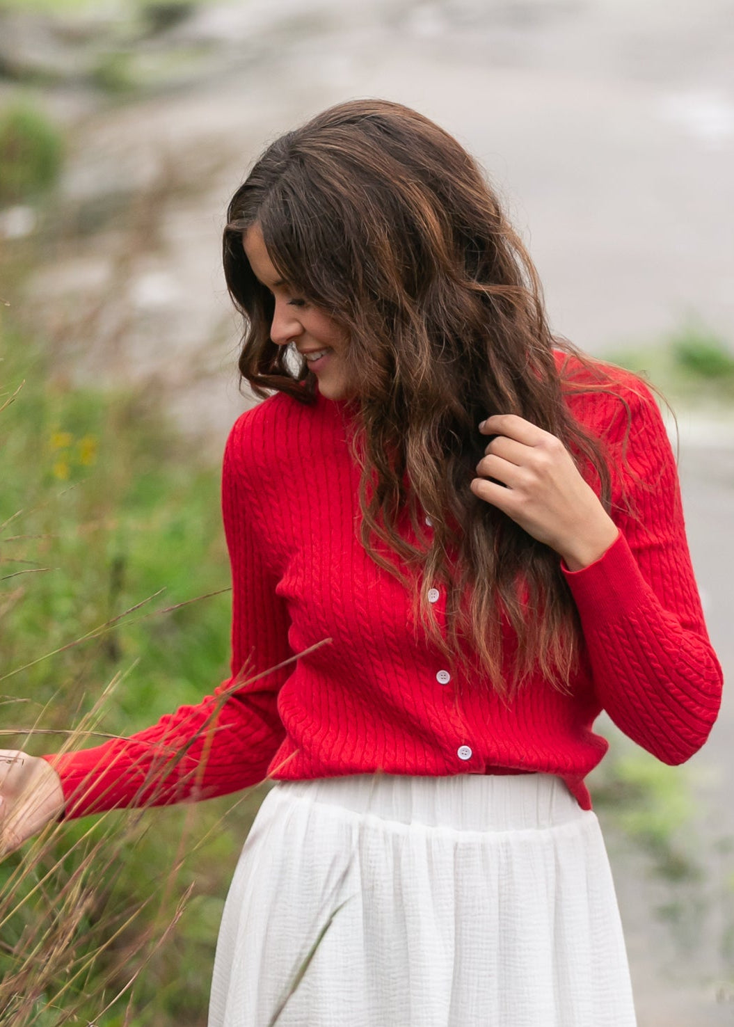 Inherit Co. Mason Red Cable Knit Button-Up Cardigan