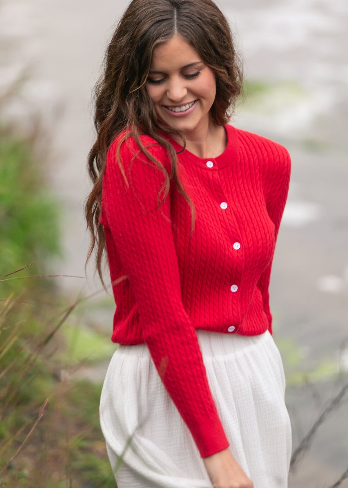 Inherit Co. Mason Red Cable Knit Button-Up Cardigan