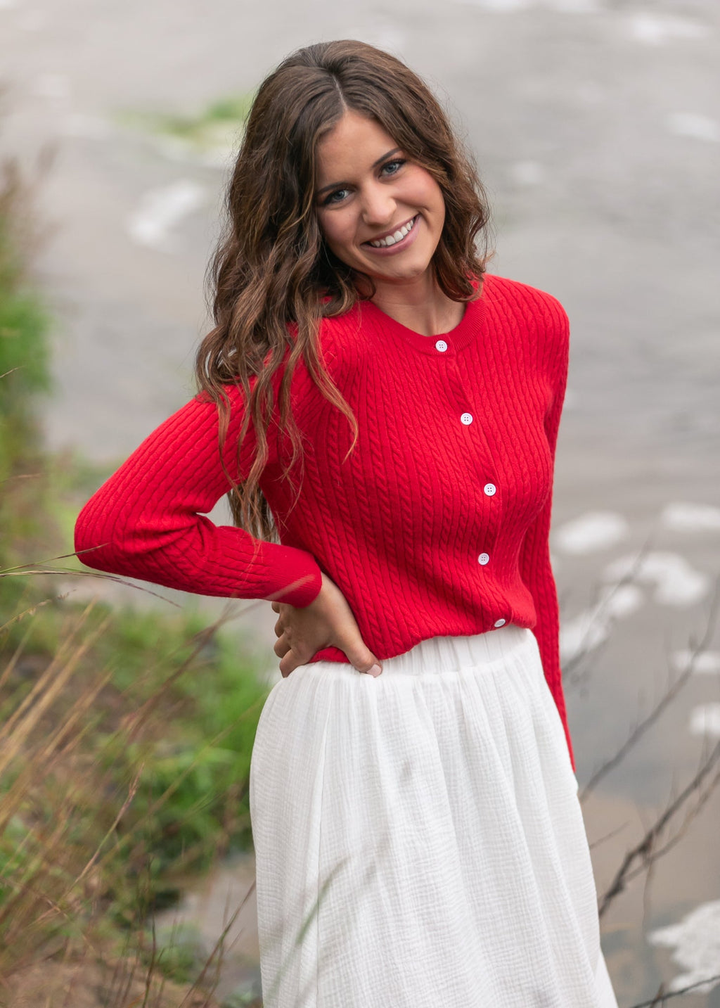 Inherit Co. Mason Red Cable Knit Button-Up Cardigan