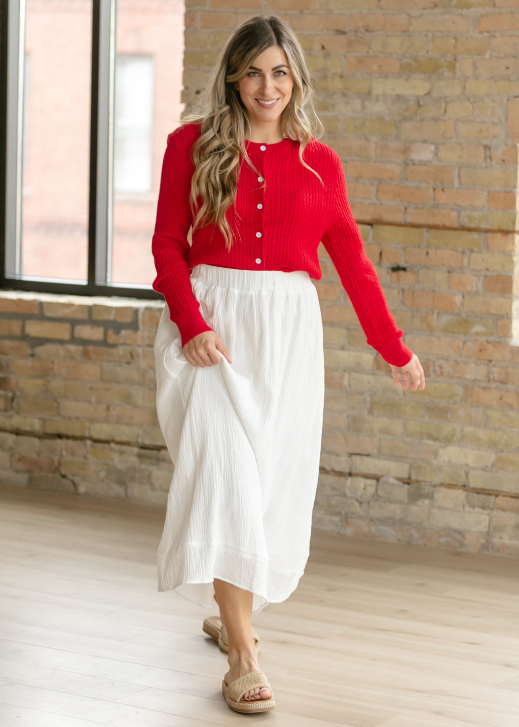Inherit Co. Mason Red Cable Knit Button-Up Cardigan