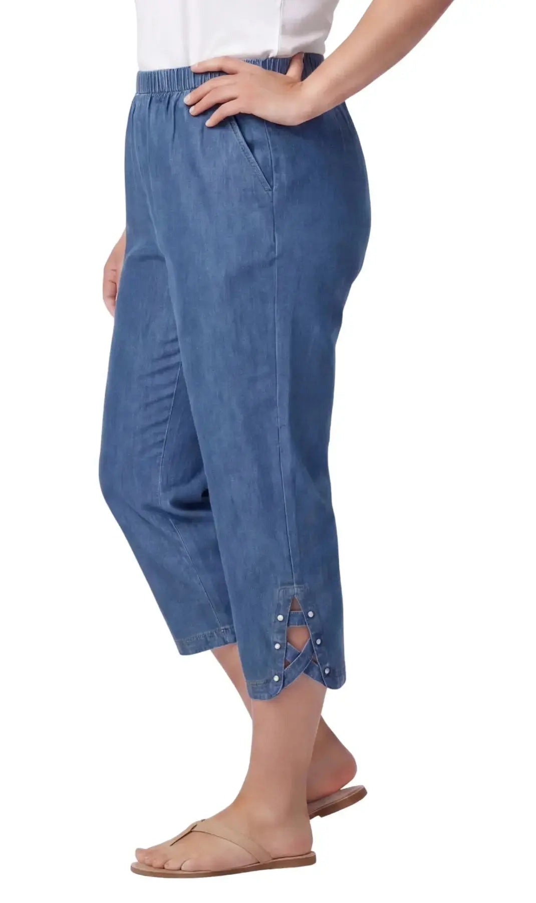Women's Studded Hem Capri Pants – Lightweight, 5 Colors, M–2XL Vicsxox