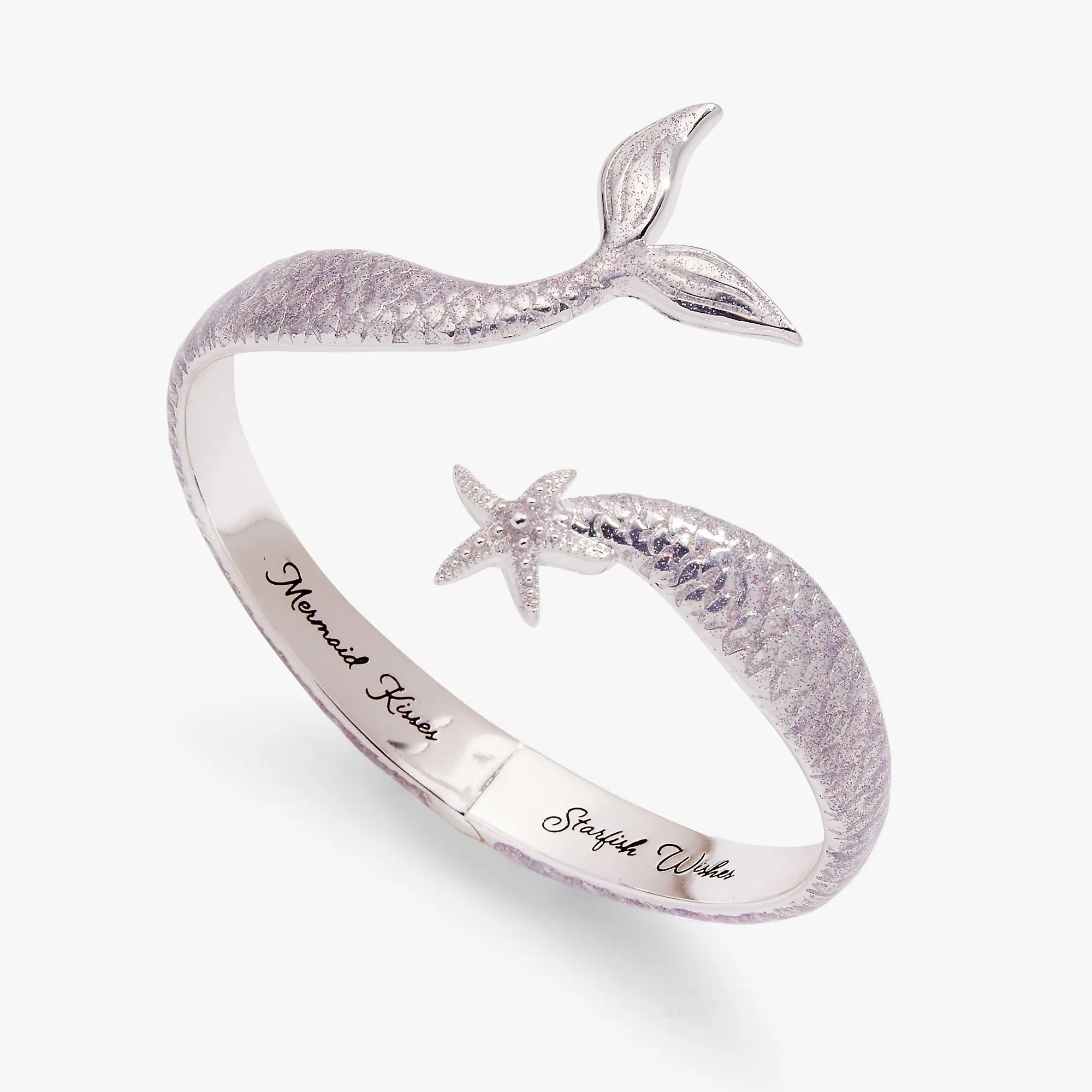 Mermaid & Starfish Silver Cuff Bracelet – Ocean-Inspired Design Vicsxox