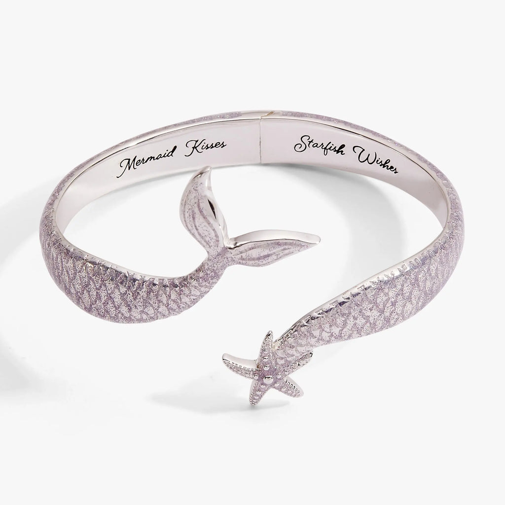 Mermaid & Starfish Silver Cuff Bracelet – Ocean-Inspired Design Vicsxox