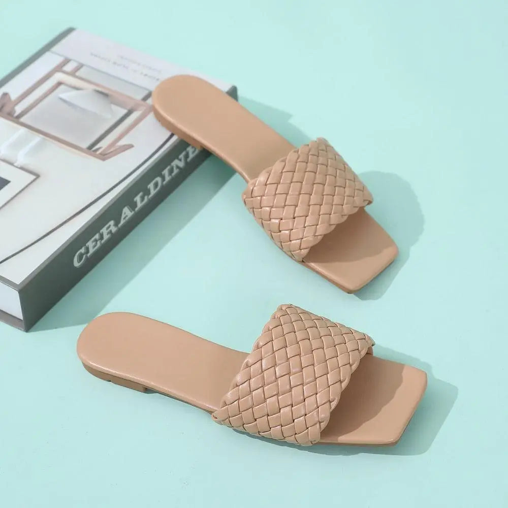 Women's Charm Open-Toe Flat Slide Sandals - Vicsxox