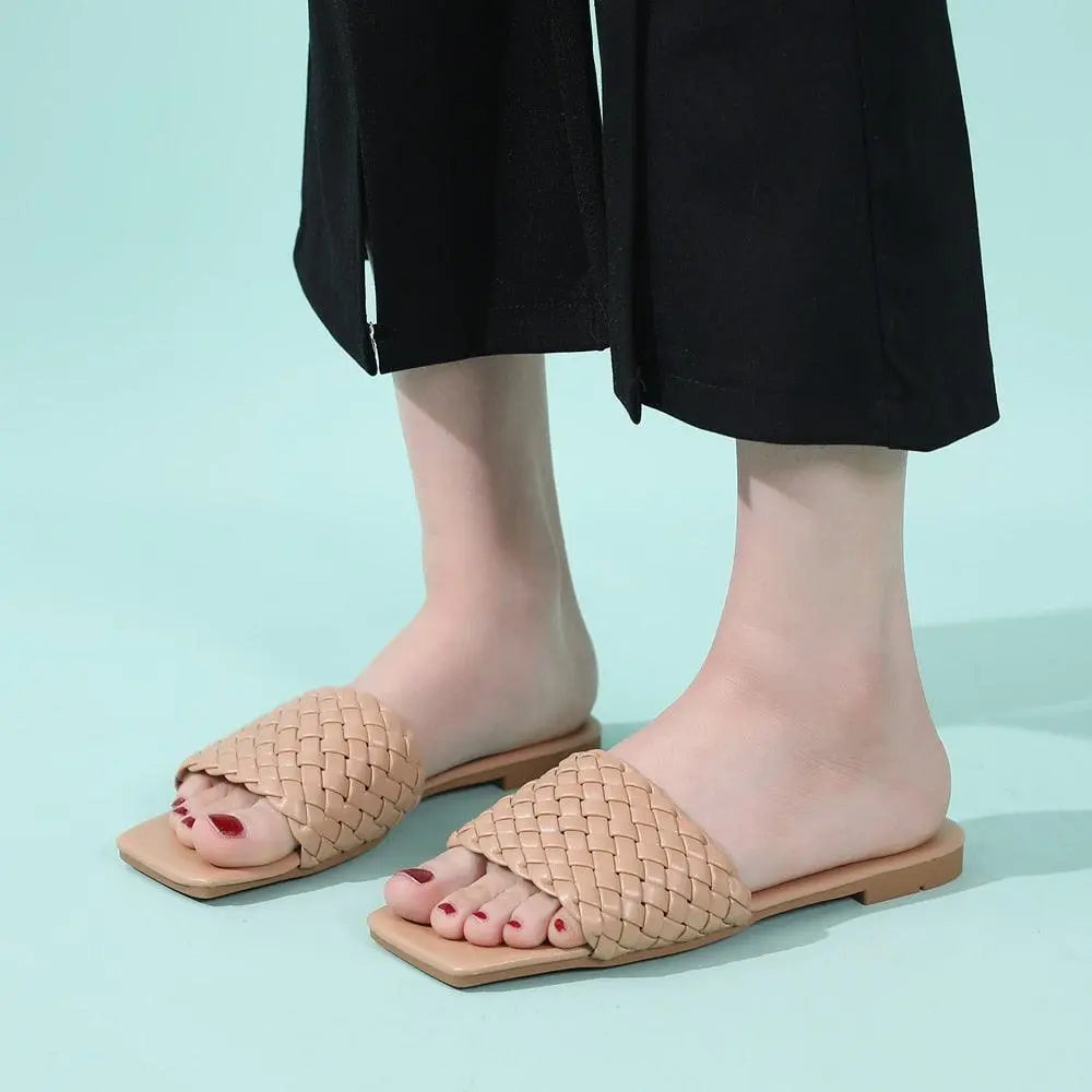Party Luxury Ladies Slippers Charm Design Open-Toe Beach Flat Sandals Casual Flip Flops Women Shoes Flat Sandals Slip On Slide Sandals Leather Strap Flat Sandals Stevvex