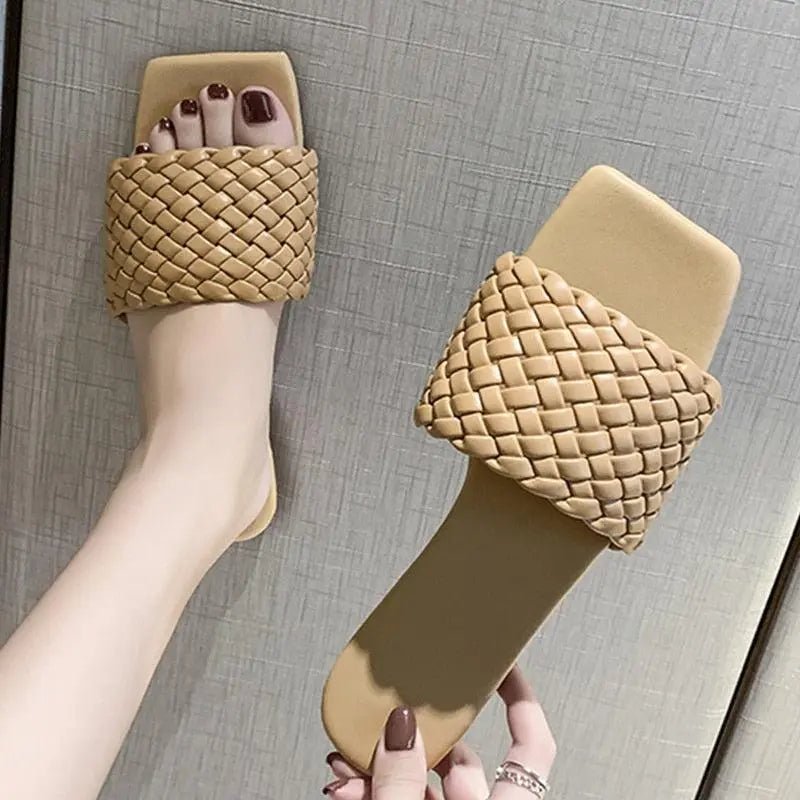 Party Luxury Ladies Slippers Charm Design Open-Toe Beach Flat Sandals Casual Flip Flops Women Shoes Flat Sandals Slip On Slide Sandals Leather Strap Flat Sandals Stevvex