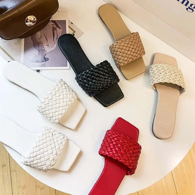 Party Luxury Ladies Slippers Charm Design Open-Toe Beach Flat Sandals Casual Flip Flops Women Shoes Flat Sandals Slip On Slide Sandals Leather Strap Flat Sandals Stevvex