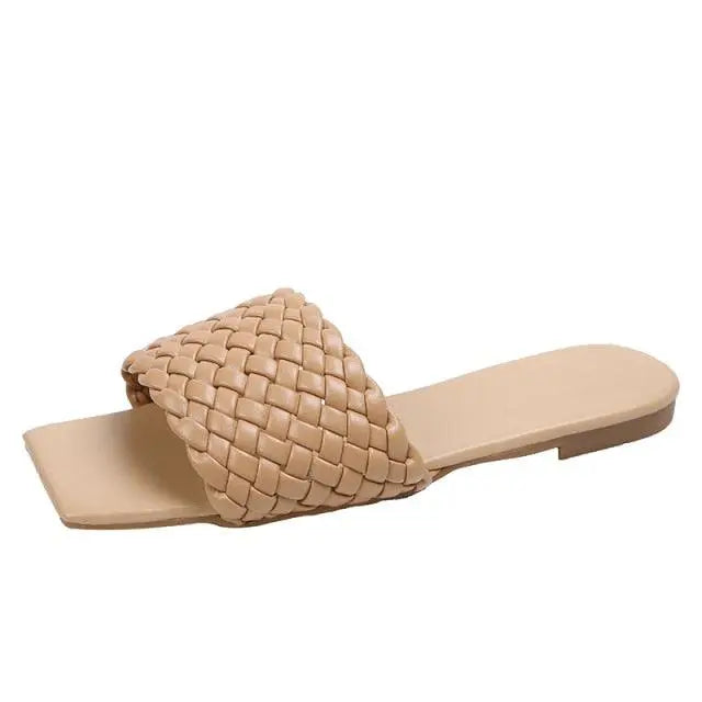 Party Luxury Ladies Slippers Charm Design Open-Toe Beach Flat Sandals Casual Flip Flops Women Shoes Flat Sandals Slip On Slide Sandals Leather Strap Flat Sandals Stevvex