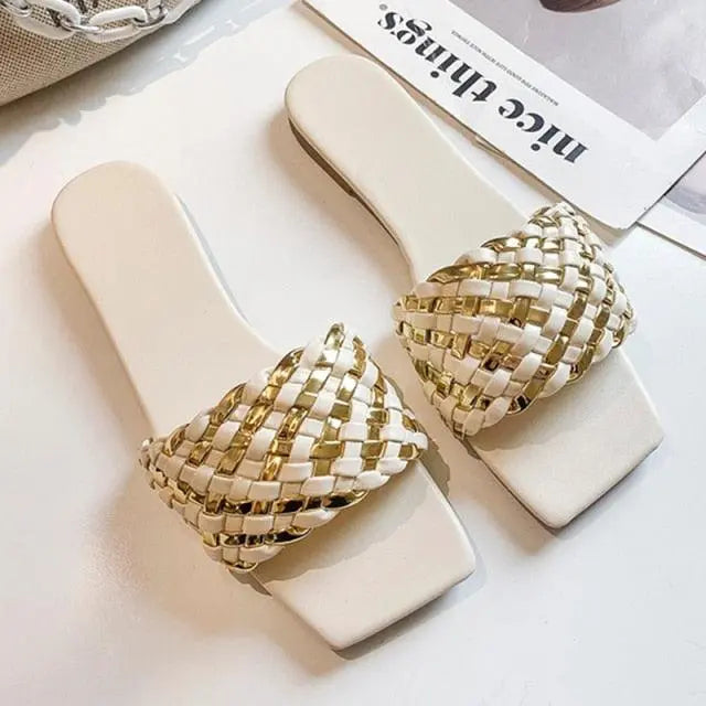 Party Luxury Ladies Slippers Charm Design Open-Toe Beach Flat Sandals Casual Flip Flops Women Shoes Flat Sandals Slip On Slide Sandals Leather Strap Flat Sandals Stevvex