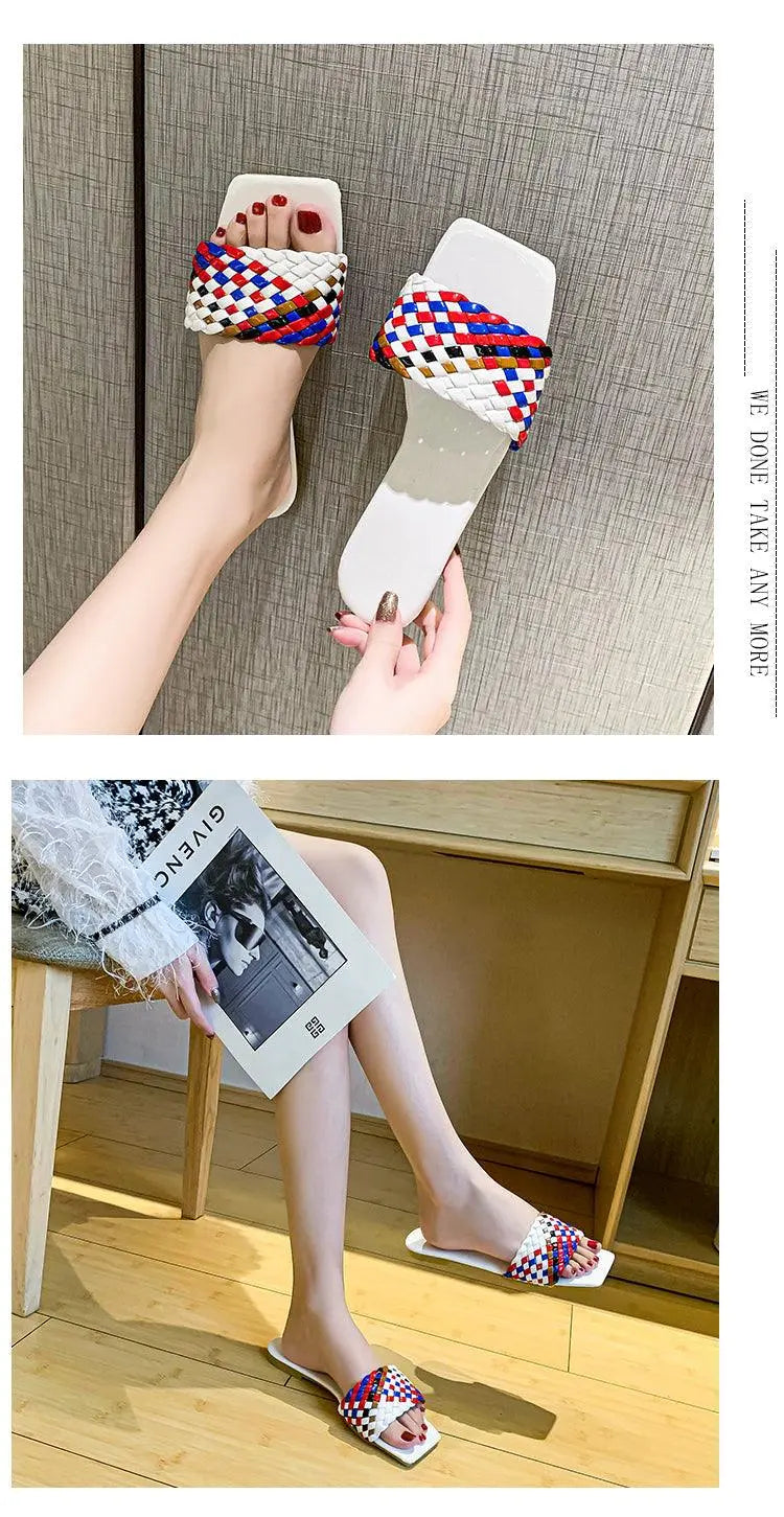 Party Luxury Ladies Slippers Charm Design Open-Toe Beach Flat Sandals Casual Flip Flops Women Shoes Flat Sandals Slip On Slide Sandals Leather Strap Flat Sandals Stevvex
