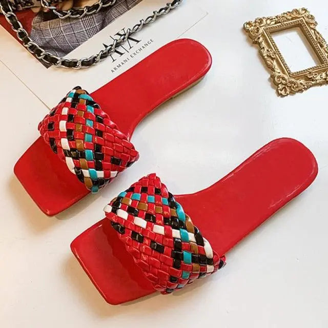 Party Luxury Ladies Slippers Charm Design Open-Toe Beach Flat Sandals Casual Flip Flops Women Shoes Flat Sandals Slip On Slide Sandals Leather Strap Flat Sandals Stevvex