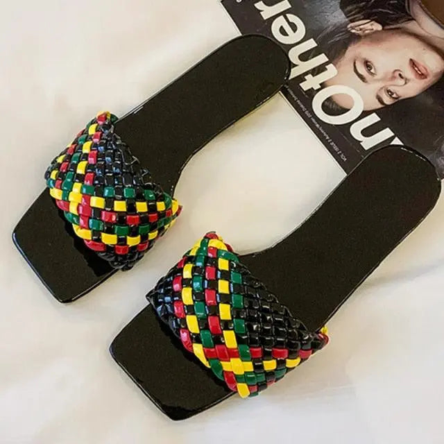 Party Luxury Ladies Slippers Charm Design Open-Toe Beach Flat Sandals Casual Flip Flops Women Shoes Flat Sandals Slip On Slide Sandals Leather Strap Flat Sandals Stevvex